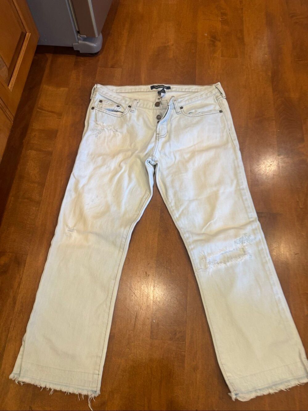 Y2K Vintage Abercrombie & Fitch Light Blue Distressed Jeans Size 6 Made in USA